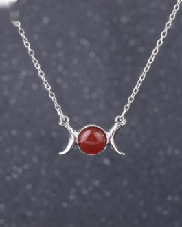 Vintage Crescent Lock Bone Moon Sun Pendant Silver Women’s Natural Stone Necklace