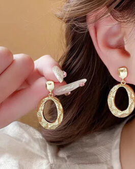 Metal Irregular Oval Geometric Vintage Earrings For Women